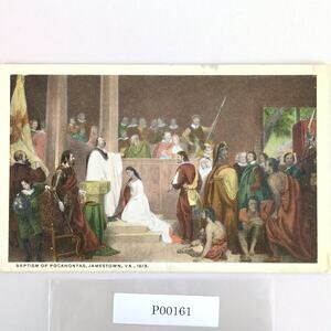 Vintage Baptism of Pocahontas Jamestown Virginia Postcard 1930s Unused Border